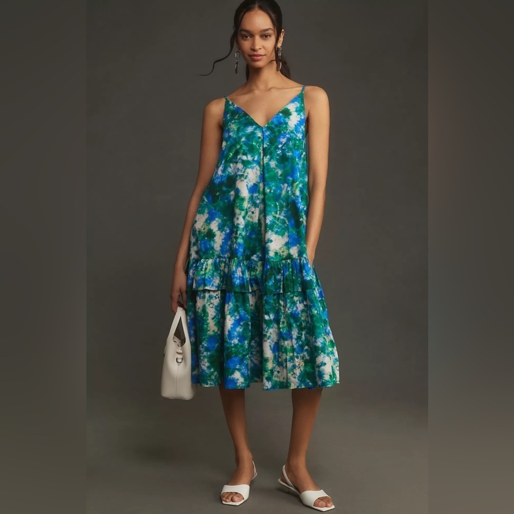 NWT Corey Lynn Calter V-Neck Ruffle Midi Dress